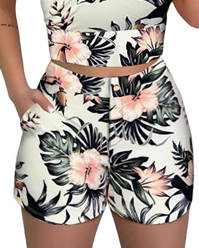 DAMEN'S Hot Shorts Druck Bluse Set Sommer 2 Stück Outfit mit Wollgewebe