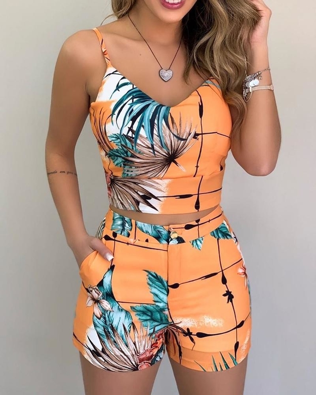 DAMEN'S Hot Shorts Druck Bluse Set Sommer 2 Stück Outfit mit Wollgewebe