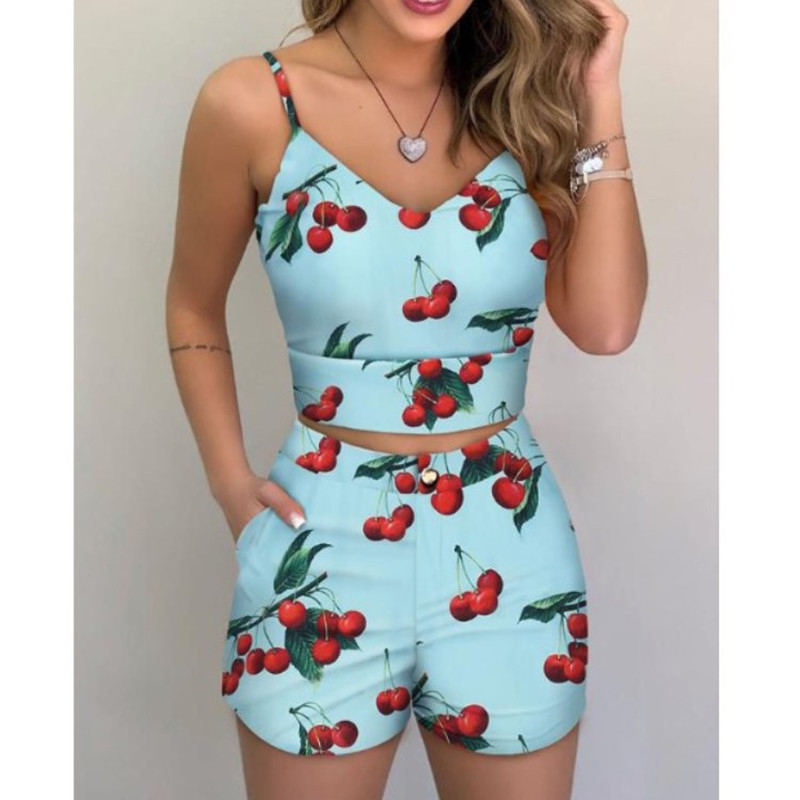 DAMEN'S Hot Shorts Druck Bluse Set Sommer 2 Stück Outfit mit Wollgewebe