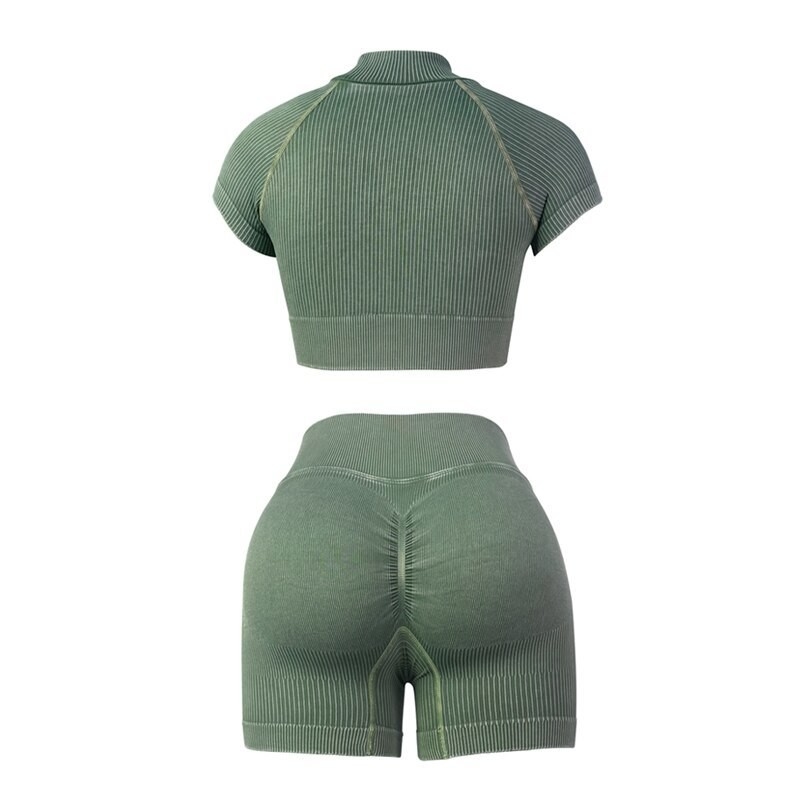 Schnitzelkragen Frauen Yoga-Set Sportbekleidung Strumpfhosen Sportbekleidung Trainingskleidung Turnhalle Shorts Anzug