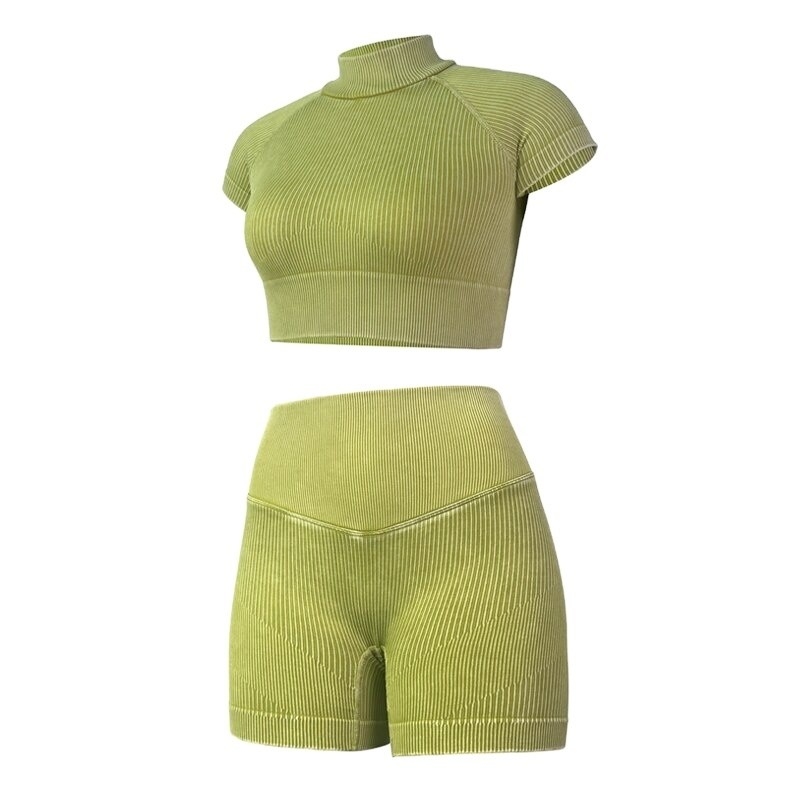 Schnitzelkragen Frauen Yoga-Set Sportbekleidung Strumpfhosen Sportbekleidung Trainingskleidung Turnhalle Shorts Anzug