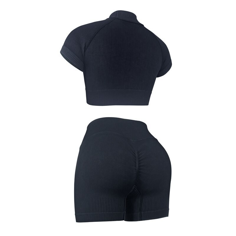 Schnitzelkragen Frauen Yoga-Set Sportbekleidung Strumpfhosen Sportbekleidung Trainingskleidung Turnhalle Shorts Anzug