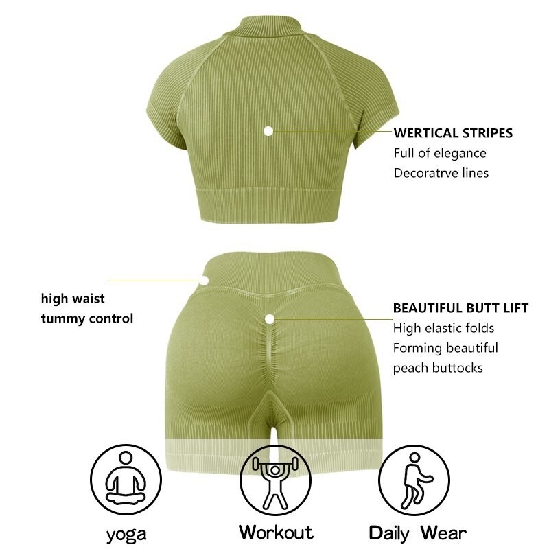 Schnitzelkragen Frauen Yoga-Set Sportbekleidung Strumpfhosen Sportbekleidung Trainingskleidung Turnhalle Shorts Anzug