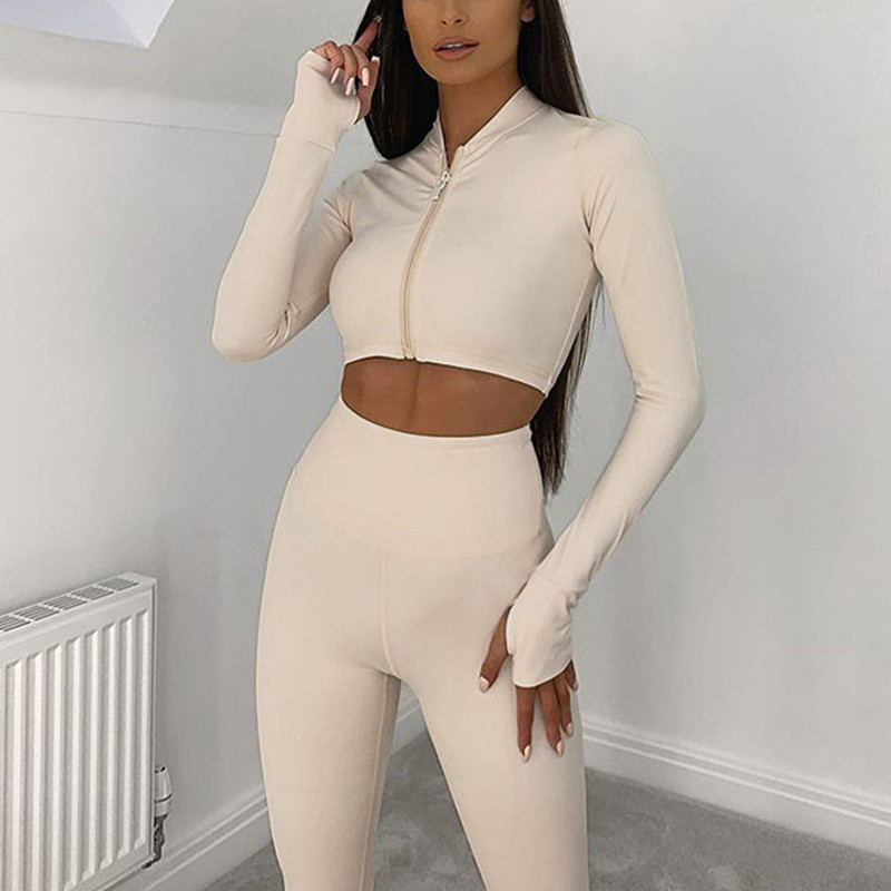 Loose Fit Sportanzug für Frauen mit langem Ärmel Fitness-Set für Fitness-Training Midi Länge Sport Outfit